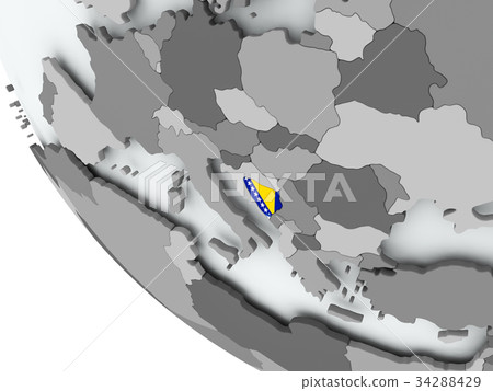 Flag of Bosnia on political globe 34288429
