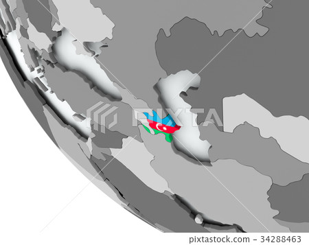 Flag of Azerbaijan on political globe 34288463