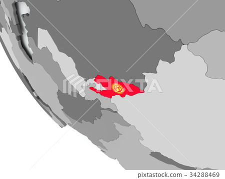 Flag of Kyrgyzstan on political globe 34288469