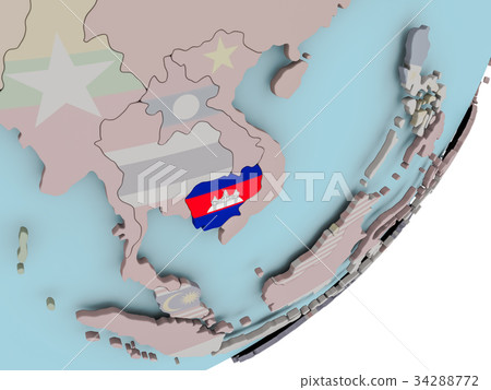 Cambodia on globe with flags Cambodia on globe with flags 34288772