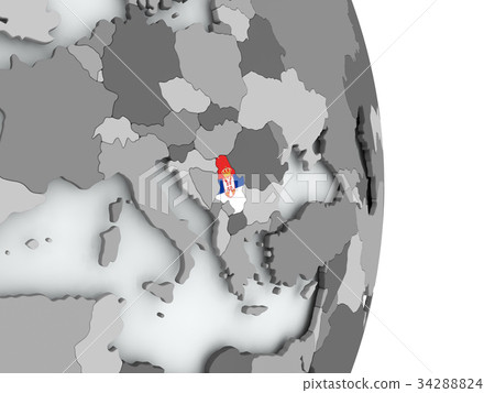 Map of Serbia with flag 34288824