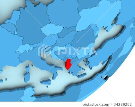 Map of Albania on blue political globe 34289292