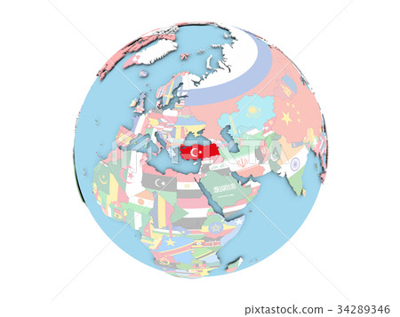 Turkey on globe isolated 34289346