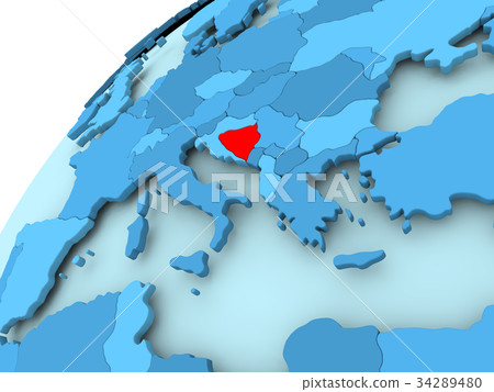 Bosnia and Herzegovina on blue globe 34289480