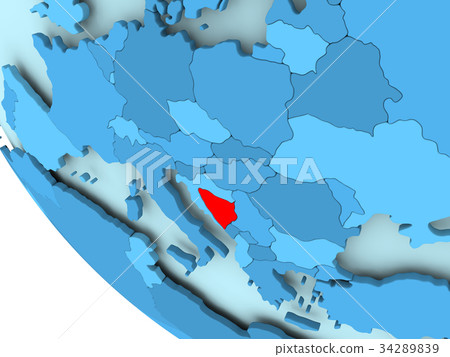 Bosnia and Herzegovina on blue political globe 34289839