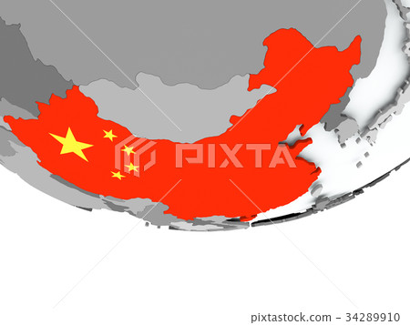 China with flag on globe 34289910