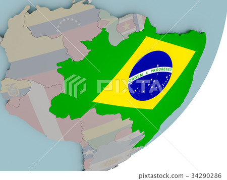 Brazil on globe with flags Brazil on globe with flags 34290286
