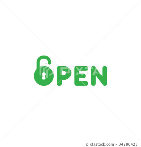 Vector concept of green open text with padlock 34290423