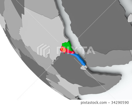 Flag of Eritrea on political globe 34290590