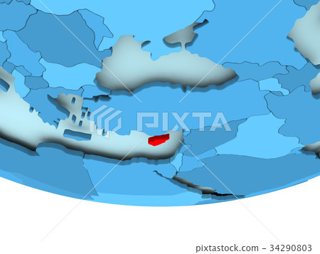 Cyprus in red on blue map 34290803