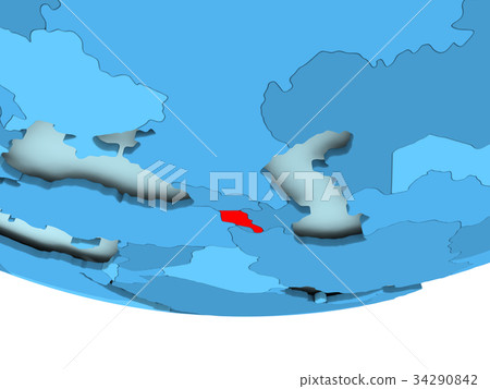 Armenia in red on blue map 34290842