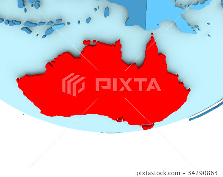 Australia in red on blue map Australia in red on blue map 34290863