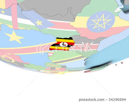 Map of Uganda with flag on globe Map of Uganda with flag on globe 34290894