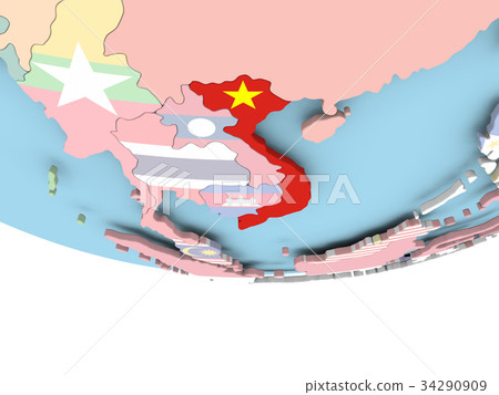 Map of Vietnam with flag on globe - Stock Illustration [34290909] - PIXTA