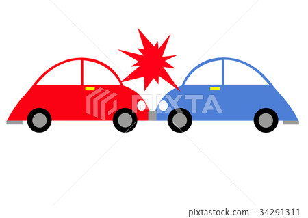 Illustration of a frontal collision of a car 34291311