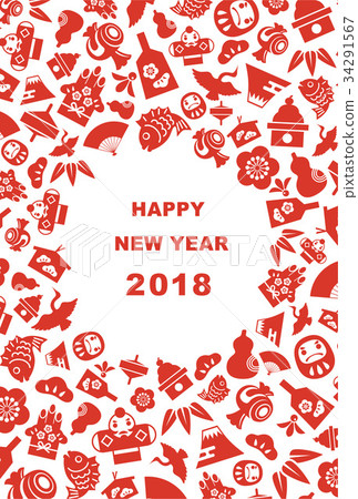 New Year's card illustration of 2018 good fortune New Year's card illustration of 2018 good fortune 34291567