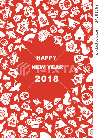New Year's card illustration of 2018 good fortune New Year's card illustration of 2018 good fortune 34291568