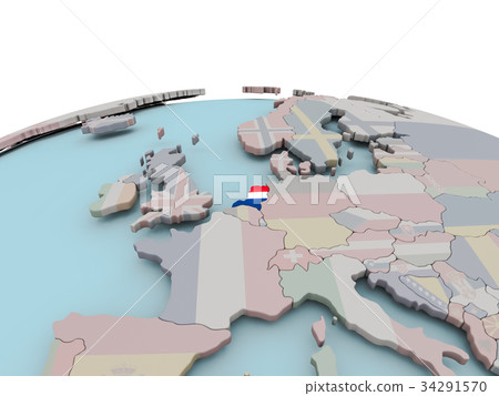 Political map of Netherlands on globe with flag Political map of Netherlands on globe with flag 34291570