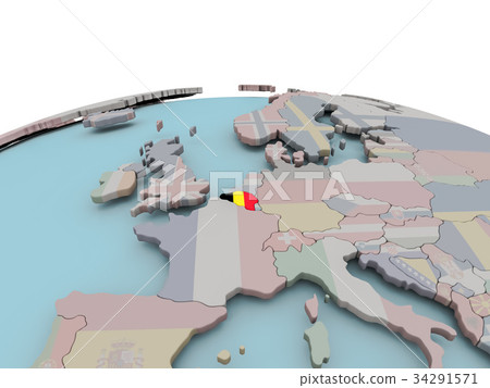 Political map of Belgium on globe with flag Political map of Belgium on globe with flag 34291571