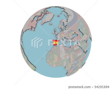 Spain with flag on globe Spain with flag on globe 34291894
