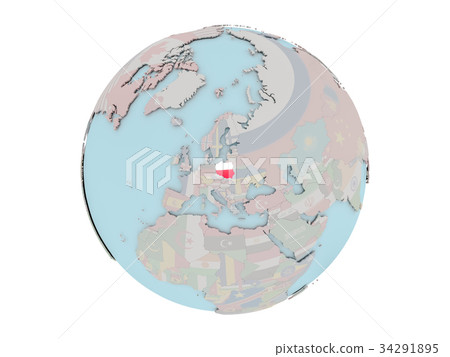 Poland with flag on globe Poland with flag on globe 34291895