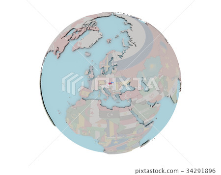 Slovakia with flag on globe Slovakia with flag on globe 34291896
