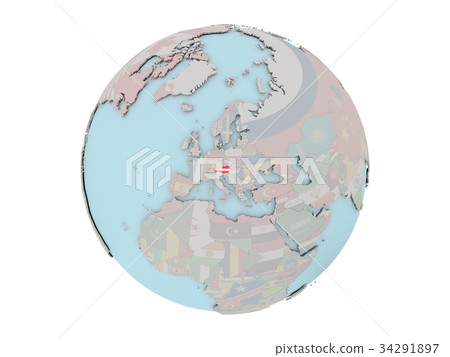 Austria with flag on globe Austria with flag on globe 34291897