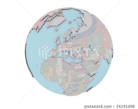 Bosnia with flag on globe Bosnia with flag on globe 34291899