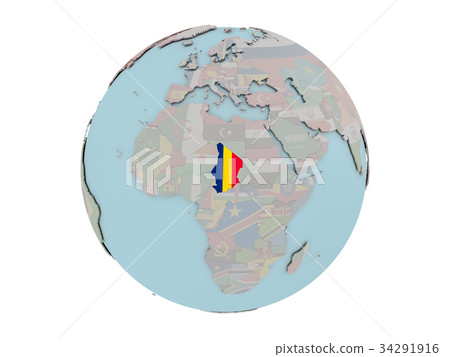 Chad with flag on globe 34291916
