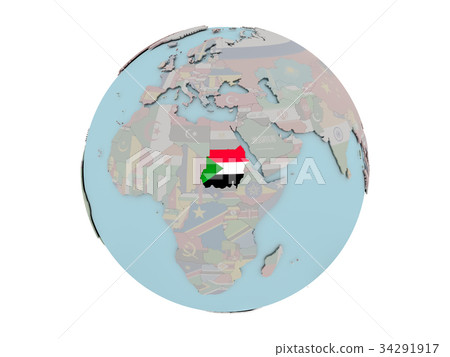 Sudan with flag on globe 34291917