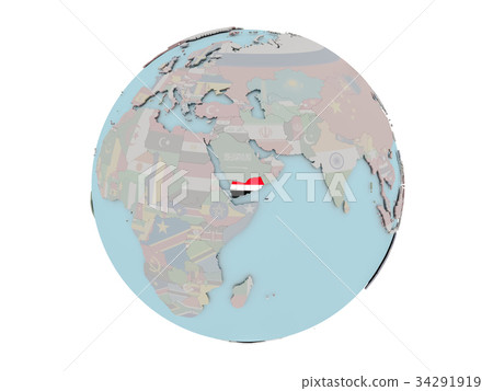 Yemen with flag on globe Yemen with flag on globe 34291919