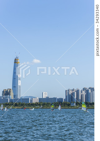 Windsurfing, Lotte World Tower, Han River Municipal Park, Jamsil, Songpa-gu, Han River, Seoul 34293340