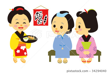 江戶時代戲劇茶館的女兒和顧客 34294040