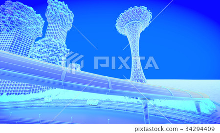 concept future city skyline. Futuristic business concept future city skyline. Futuristic business 34294409