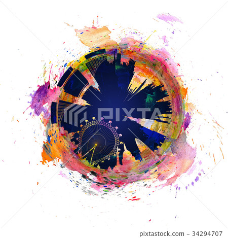 London skyline with watercolors blots like ring 34294707