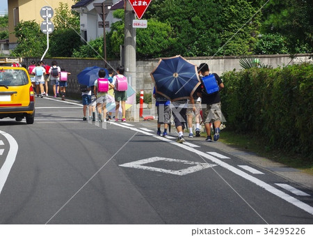 Group of elementary school students going to school Group of school children going to school Group of elementary school students going to school Group of school children going to school 34295226