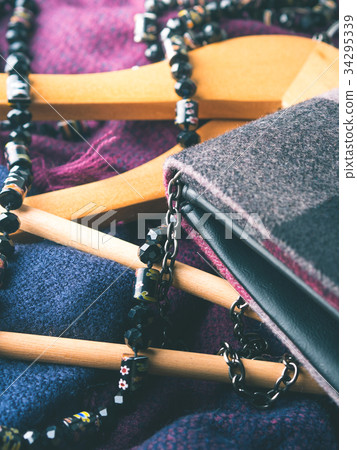 Wooden clothes hangers. Winter woman accessories 34295339