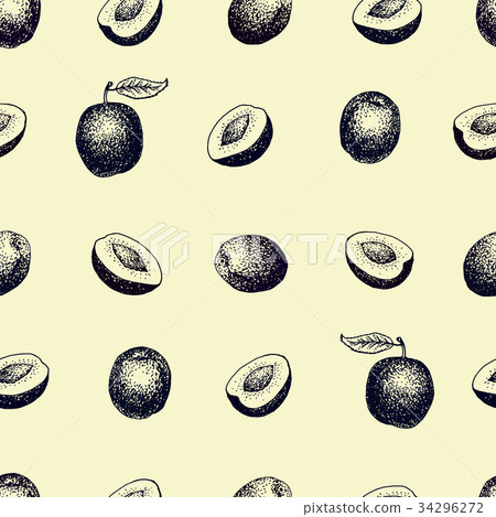 Plum vintage vector seamless pattern. Botanical 34296272