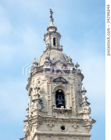 A tower with a church bell in the center of Bilbao city, Spain A tower with a church bell in the center of Bilbao city, Spain 34296844