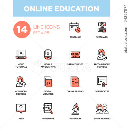 Online education - modern vector single line icons - Stock Illustration ...