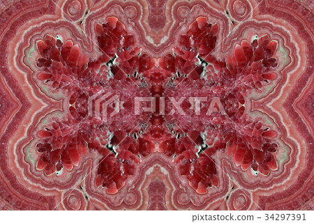 Fractal of pink red Rhodochrosite stone close up 34297391