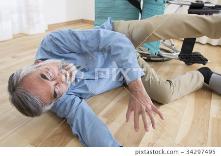Fall accident in the wheelchair of the elderly Fall accident in the wheelchair of the elderly 34297495