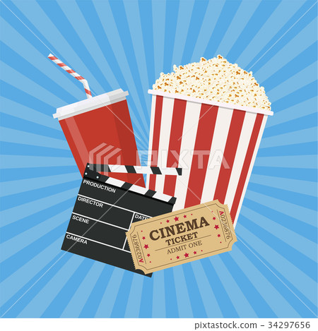 clapperboard and popcorn and ticket movie clapperboard and popcorn and ticket movie 34297656