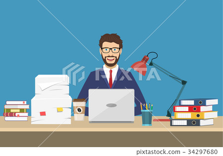 Business man with office things. 34297680