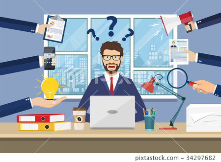 Happy businessman with many hands 34297682