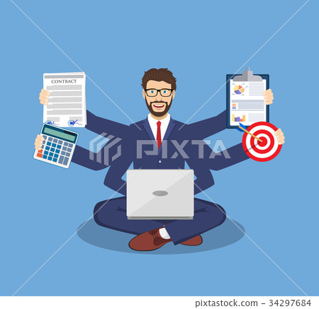 Businessman with multitasking lots of arms 34297684