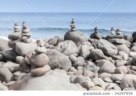 Rock Stacking on the beach 34297956
