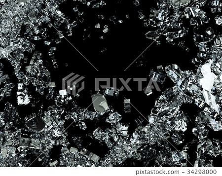 Pieces of splitted or cracked glass on black Pieces of splitted or cracked glass on black 34298000