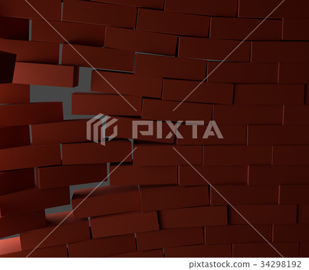 Broken brick wall, close-up 34298192