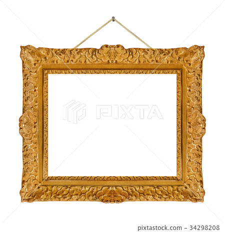 Old wooden picture frame hanging on a rope Old wooden picture frame hanging on a rope 34298208
